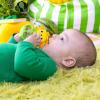 imageBright Starts Oball Easy Grasp Classic Ball BPAFree Infant Toy in Red Yellow Green Blue Age Newborn and up 4 InchesYellowBlue 2pack