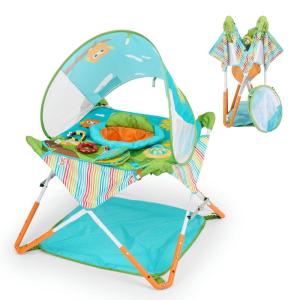 imageBright Starts Pop N Jump Portable Activity Jumper IndoorOutdoor Use Sweet Treats with 4 Sensory Toys Ages 612 MonthsOwl Forest
