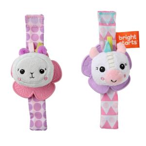 imageBright Starts Rattle ampamp Teethe Wrist Pals Toy Unicorn ampamp Llama Newborn 2 CountPink