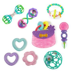 imageBright Starts Rattle and Teethe Chillable Baby Teether Pretty in Pink Ages 3 Months 9Piece Gift Set