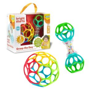 imageBright Starts Rattle and Teethe Chillable Baby Teether Pretty in Pink Ages 3 Months EasyGrasp Oball Bundle Gift Set