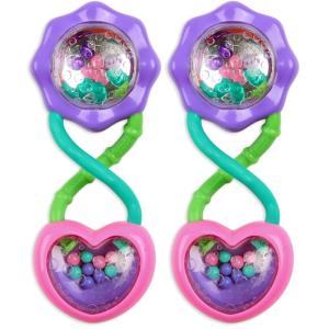 imageBright Starts Rattle and Teethe Chillable Baby Teether Pretty in Pink Ages 3 Months Rattle and Shake Barbell Set