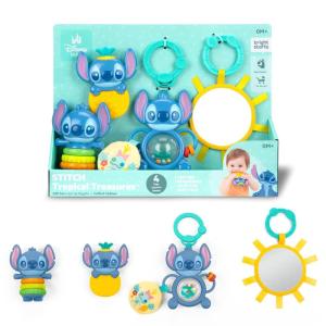 imageDisney Baby Stitch Tropical Treasures Gift Set by Bright Starts with 4 Stitch Inspired Toys Including BabySafe Mirror and Teether Newborns ampamp Up