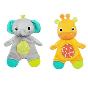 imageBright Starts Snuggle amp Teethe Plush Teether Toy  Elephant or Giraffe Assorted 1pc Style May Vary Ages Newborn1 Count Pack of 1