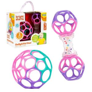 imageBright Starts Delightful Duo 2Pack Gift Set with EasyGrasp Oball Rattles Pink Baby Toys for Newborn and UpEasyGrasp Oball Bundle Gift Set Pink