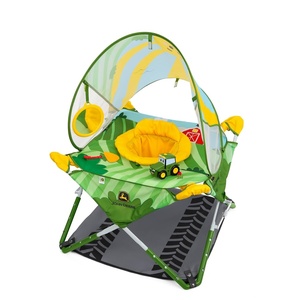 image:imageBright Starts Pop N Jump Portable Baby Activity Center Indoor Outdoor Use Lightweight Carrying Bag Canopy 612 Months  Sky Stripes BlueJohn Deere