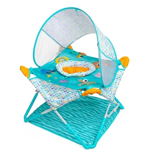 image:imageBright Starts Pop N Jump Portable Baby Activity Center Indoor Outdoor Use Lightweight Carrying Bag Canopy 612 Months  Sky Stripes BlueNemo